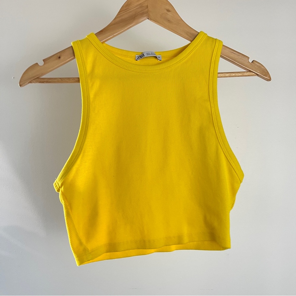 Zara Bright Yellow Ribbed Crop Tank